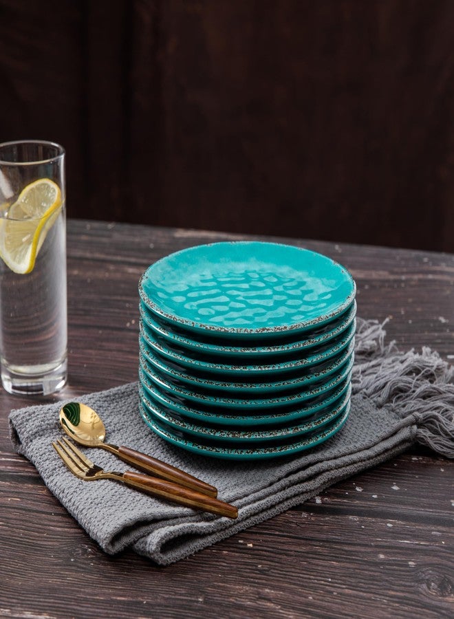 ZAROCRUS Melamine Dessert Plate, 6 inch Small Dinner Plates, Set of 8, Vintage Appetizer Plate Serving Dishes, Small Serving Plates Party Plates for Fruit Snack Side Dishes, Teal - Image 4